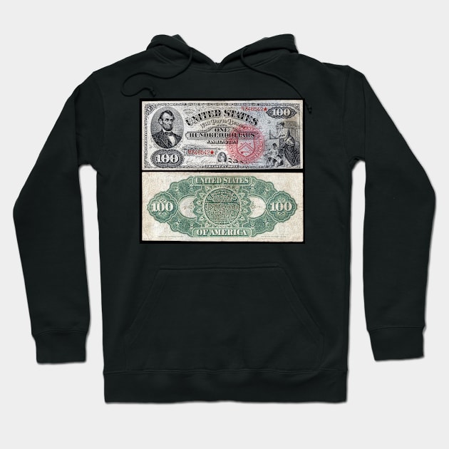 1869 $100 Dollar United States Treasury Note Hoodie by DTECTN